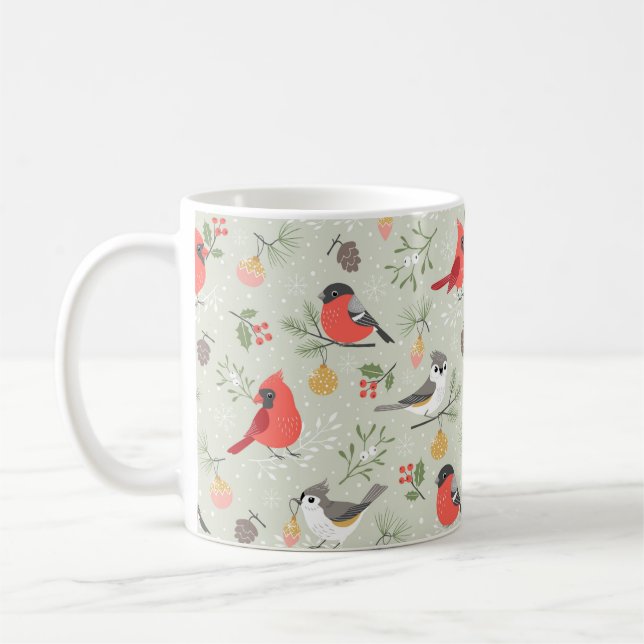 Cute Christmas Bird Pattern Holiday Design Coffee Mug (Left)