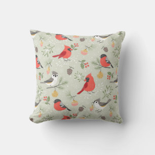 Cute Christmas Bird Pattern Holiday Design Cushion