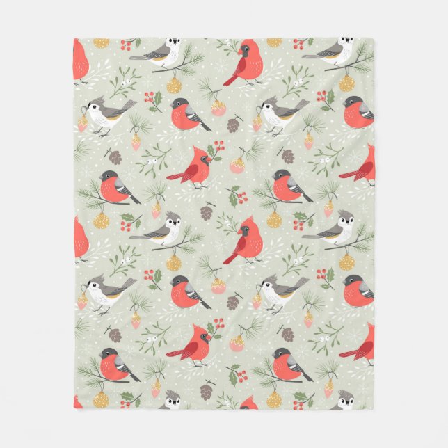 Cute Christmas Bird Pattern Holiday Design Fleece Blanket (Front)