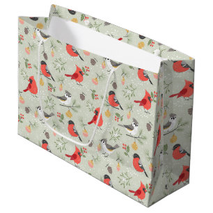 Cute Christmas Bird Pattern Holiday Design Large Gift Bag