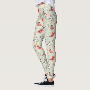Cute Christmas Bird Pattern Holiday Design Leggings