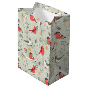 Cute Christmas Bird Pattern Holiday Design Medium Gift Bag