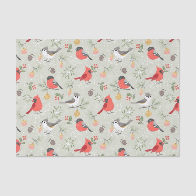 Cute Christmas Bird Pattern Holiday Design Tissue Paper (Front)