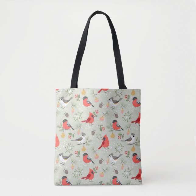 Cute Christmas Bird Pattern Holiday Design Tote Bag (Front)