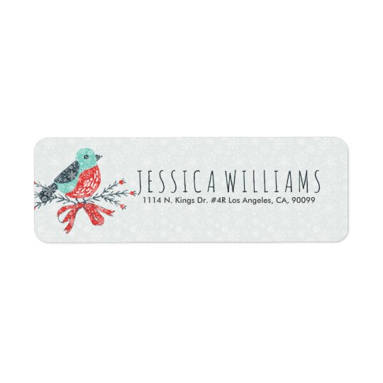 Cute Christmas Bird Red Turquoise & White Return Address Label