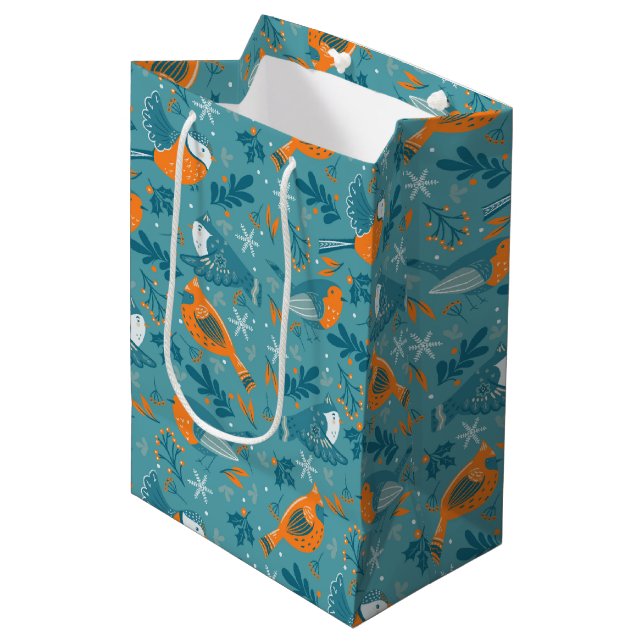 Cute Christmas birds and snowflakes pattern Medium Gift Bag (Front Angled)
