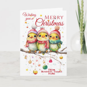 Cute Christmas Birds in Winter Hats Holiday Card