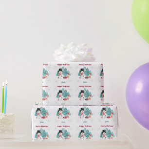 Cute Christmas Birthday wrapping paper name