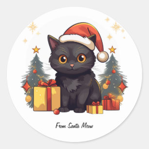 Cute Christmas Black Cat Classic Round Sticker