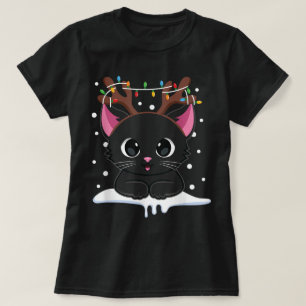 Cute Christmas Black Cat Design T-Shirt