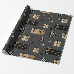 Cute Christmas Black/Gold/White Pattern Wrapping Paper
