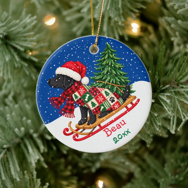 Cute Christmas Black Lab Ceramic Tree Decoration (Tree)