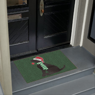 Cute Christmas Black Lab Holiday Custom Doormat