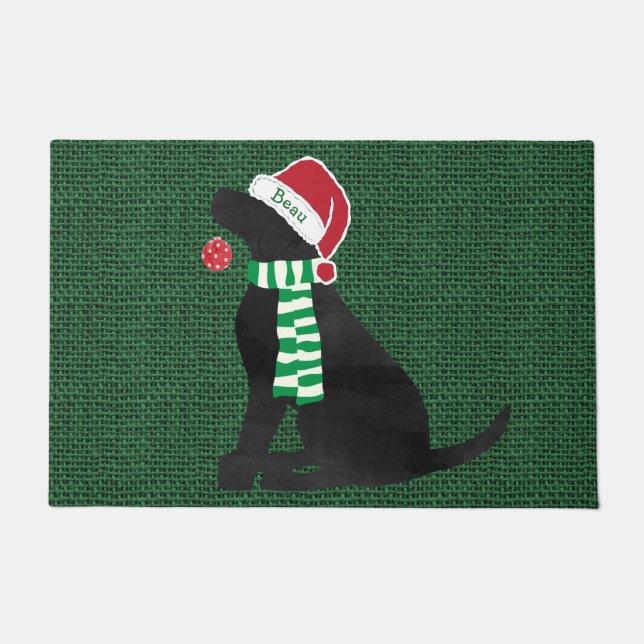 Cute Christmas Black Lab Holiday Custom Doormat (Front)
