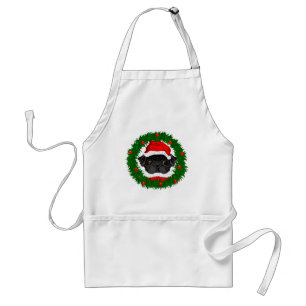 Cute Christmas Black Pug Santa in Wreath Standard Apron