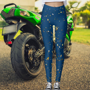 Cute Christmas Blue Gold Glitter Shiny Pattern Leggings