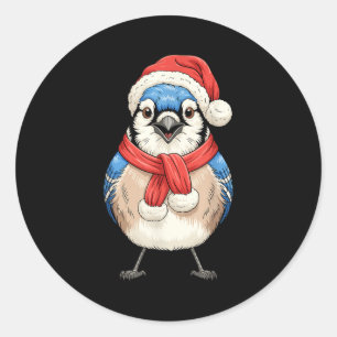 Cute Christmas Blue Jay Santa Bird Watching  Classic Round Sticker
