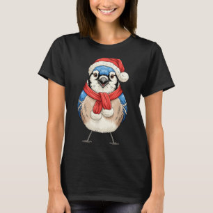 Cute Christmas Blue Jay Santa Bird Watching T-Shirt