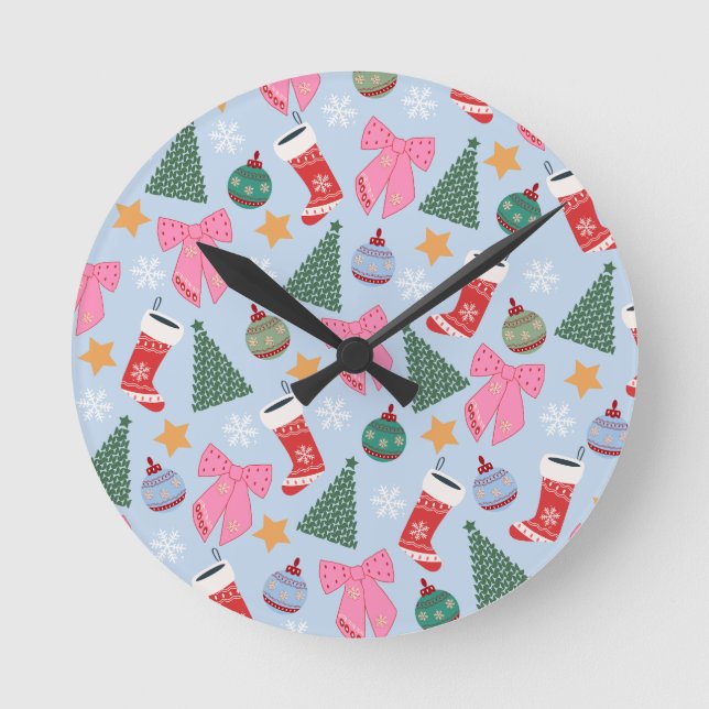 Cute Christmas Blue Round Clock (Front)