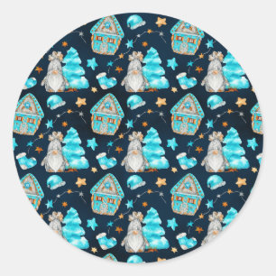 Cute Christmas Blue Scandinavian Gnomes     Classic Round Sticker