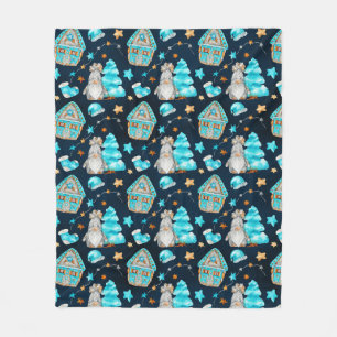 Cute Christmas Blue Scandinavian Gnomes    Fleece Blanket