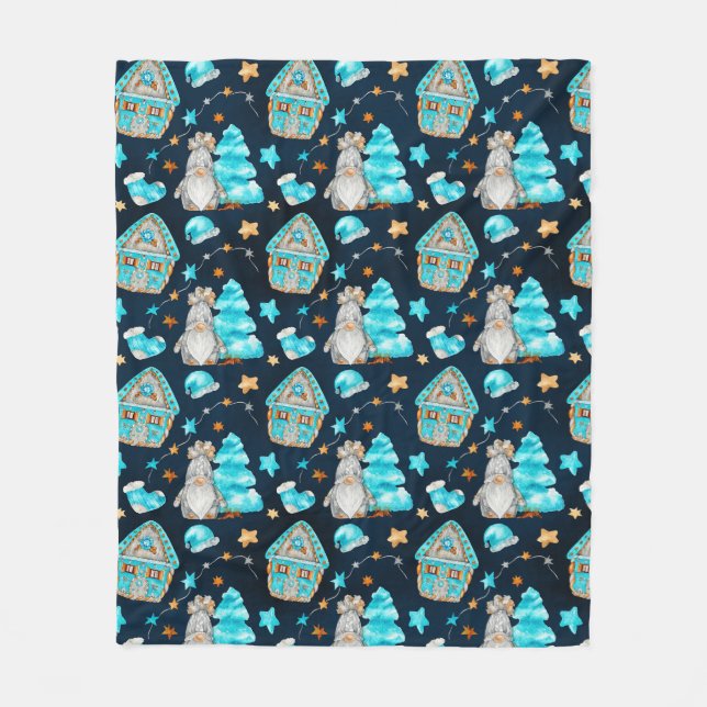 Cute Christmas Blue Scandinavian Gnomes    Fleece Blanket (Front)