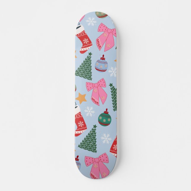 Cute Christmas Blue Skateboard (Front)
