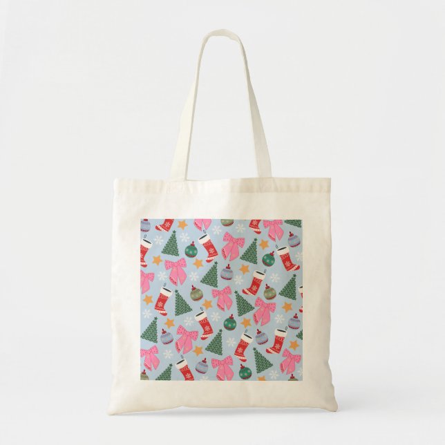 Cute Christmas Blue Tote Bag (Front)