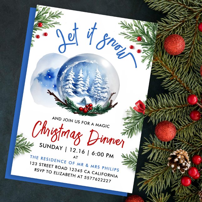 Cute Christmas Blue Winter Snow Globe Watercolor  Invitation (Creator Uploaded)