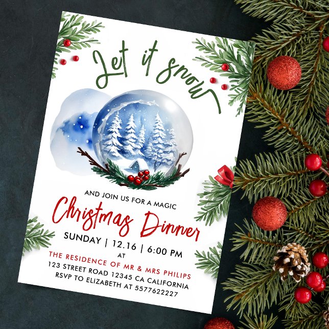 Cute Christmas Blue Winter Snow Globe Watercolor Invitation (Creator Uploaded)