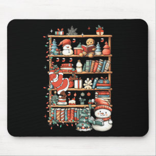 Cute Christmas Bookshelf Santa Reading Books Ginge Mouse Mat