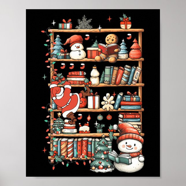 Cute Christmas Bookshelf Santa Reading Books Ginge Poster (Front)