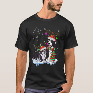 Cute Christmas Border Collie Santa Hats Reindeer D T-Shirt