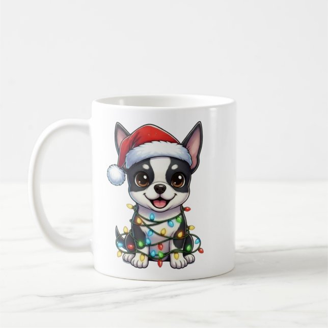 Cute Christmas Boston Terrier Mug (Left)