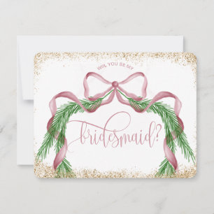 cute christmas bow pink watercolor BRIDESMAID Invitation