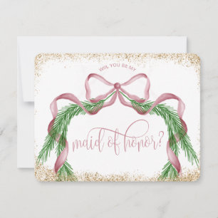 cute christmas bow pink watercolor MAID OF HONOR Invitation