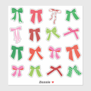 Cute Christmas Bows Red Green Pink on white