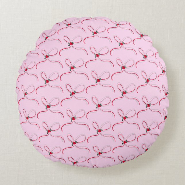 Cute Christmas Bows Reversible Colour Round Cushion (Front)