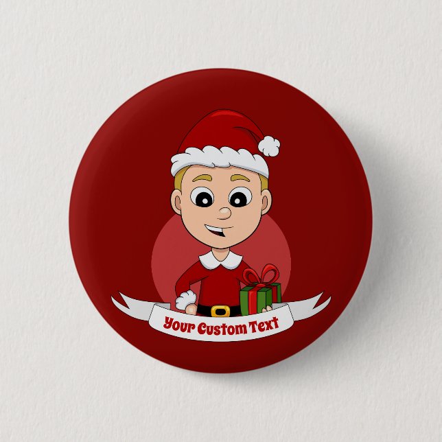 Cute Christmas boy cartoon Button (Front)