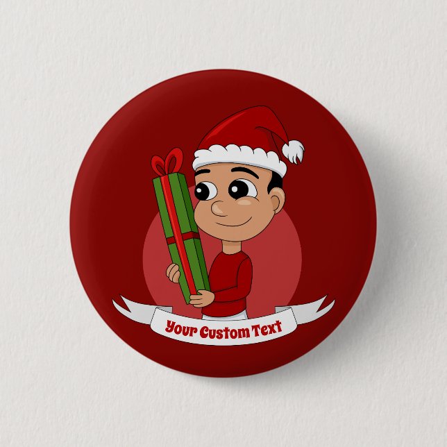 Cute Christmas boy cartoon Button (Front)
