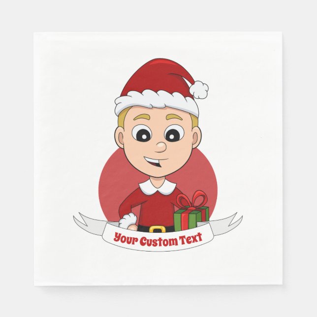Cute Christmas boy cartoon Napkins (Front)