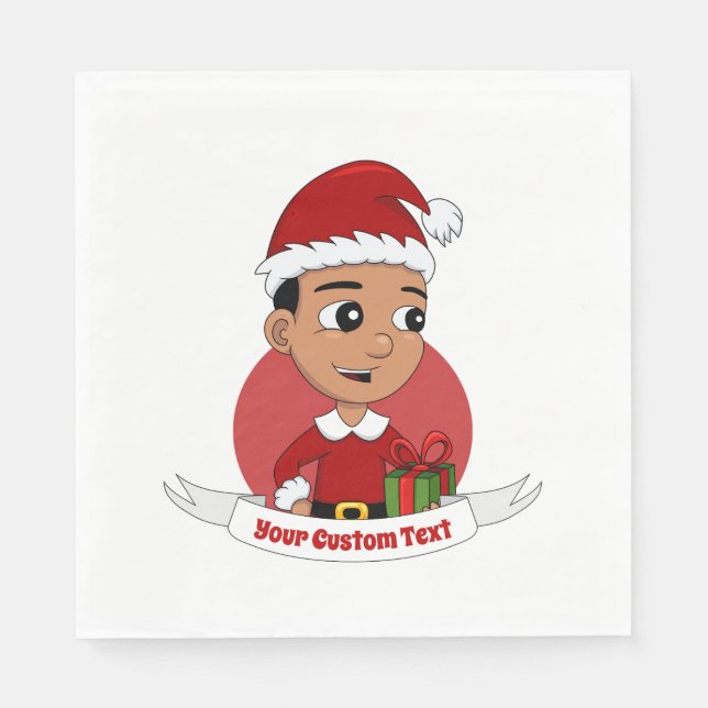 Cute Christmas boy cartoon Napkins (Front)