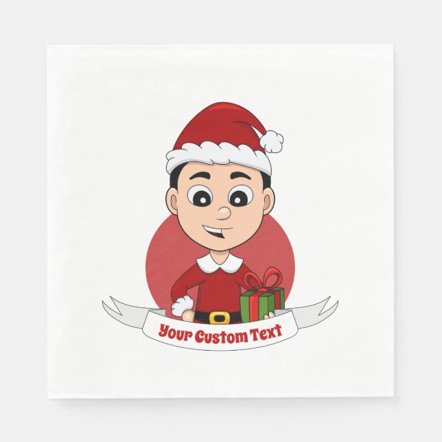 Cute Christmas boy cartoon Napkins (Front)