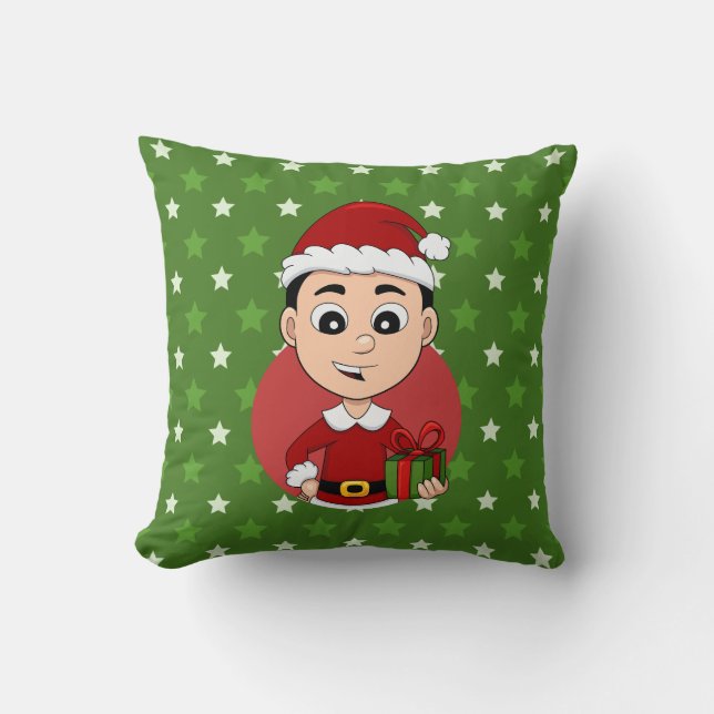 Cute Christmas boy with black hair Cushion (Front)
