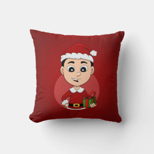 Cute Christmas boy with black hair Cushion
