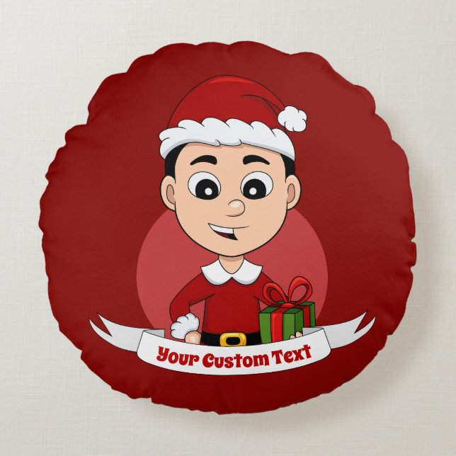 Cute Christmas boy with black hair Round Cushion (Front)