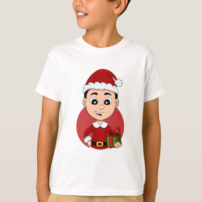 Cute Christmas boy with black hair T-Shirt (Front)