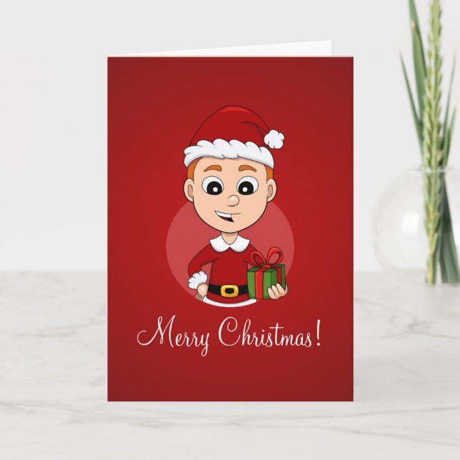 Cute Christmas boy with ginger hair Holiday Card (Front)