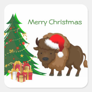Cute Christmas Buffalo Square Sticker