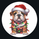 Cute Christmas Bulldog  Classic Round Sticker<br><div class="desc">Cute Christmas Bulldog design for Bulldog lovers.</div>